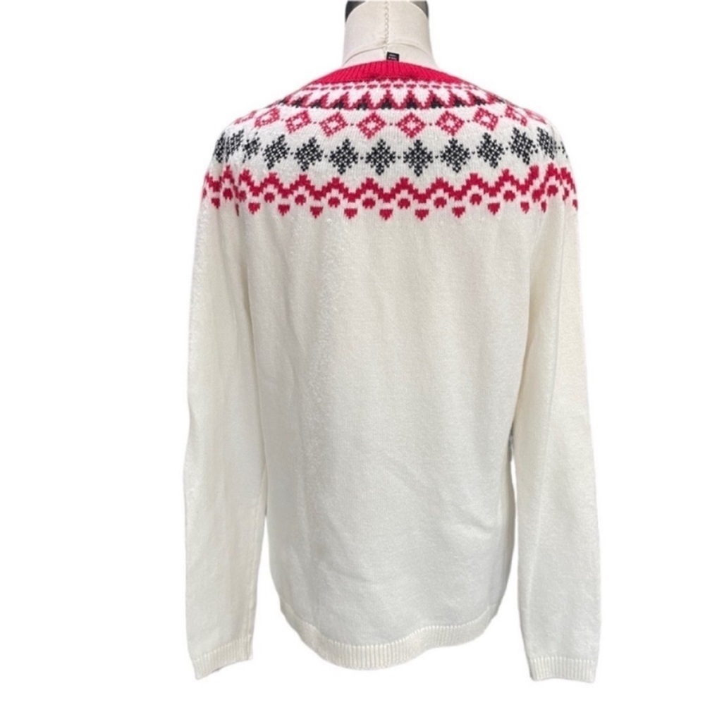 Talbots Nordic Fair Isle White red Crewneck Sweater size small petite - Picture 2 of 8